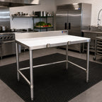 Thumbnail image #2 for Eagle Group TB3084S 84-Inch Stainless Steel Trimming Table with Removable 1/2-Inch Poly Top, 4-Inch Backsplash, and Open Base