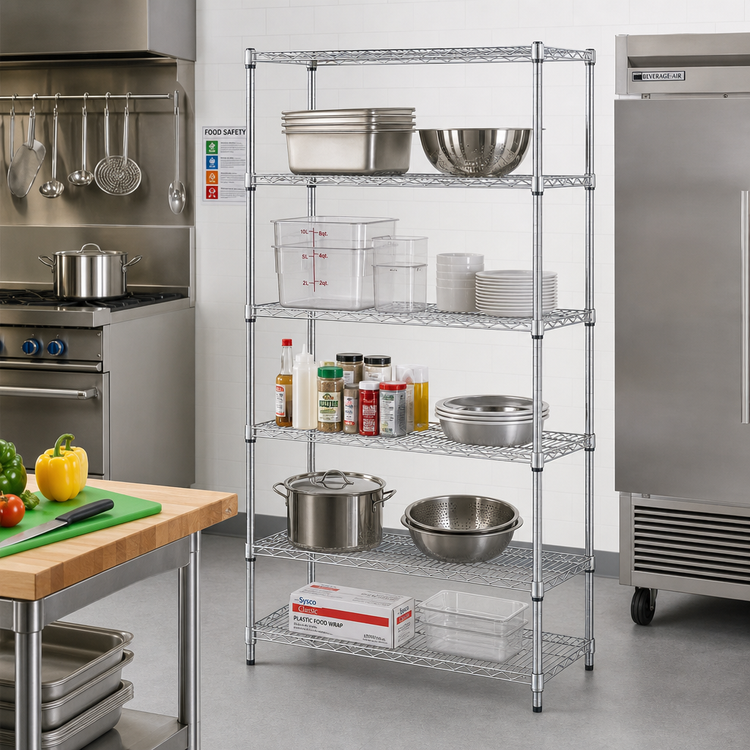 Product image #2 for Eagle Group 5-Tier Starter Wire Shelving Unit, 42W x 21D x 74H, Chrome-Plated