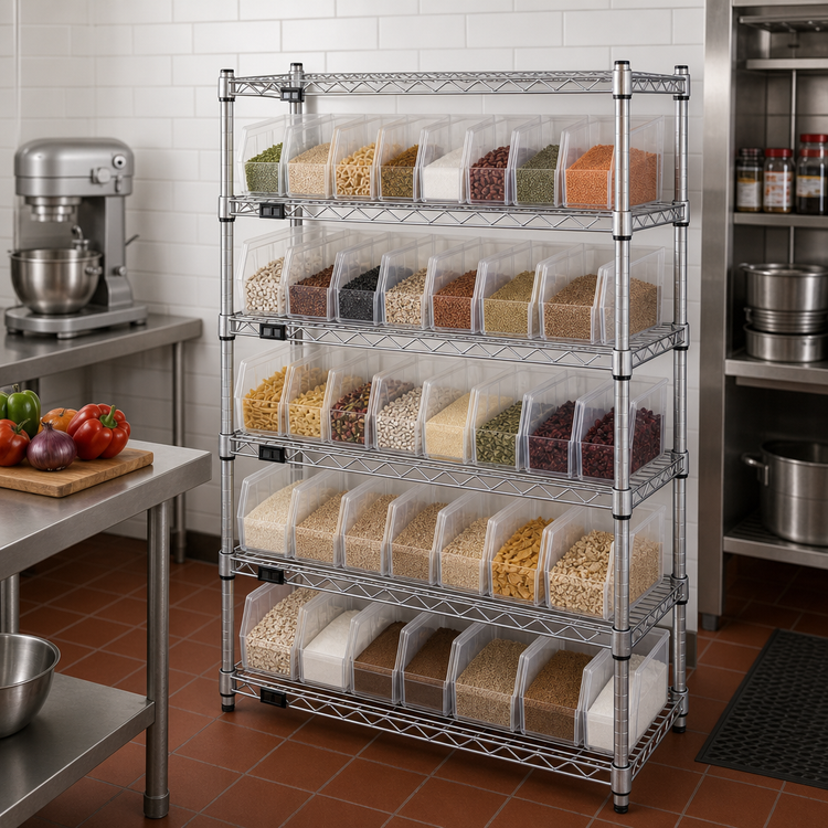 Product image #2 for Quantum Bin Wire Shelving Center with 5 Shelves and 32 Clear Bins, 36 x 12 x 39 Inches, Chrome Finish