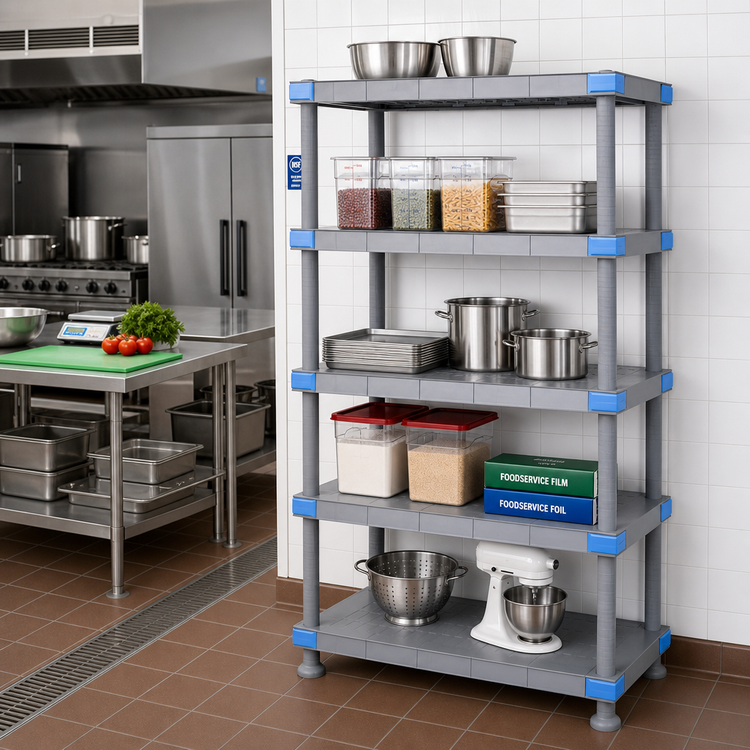 Product image #2 for Millenia 48"W x 24"D x 50"H Gray Polymer Stationary Starter Shelving Unit with 5 Solid Shelves
