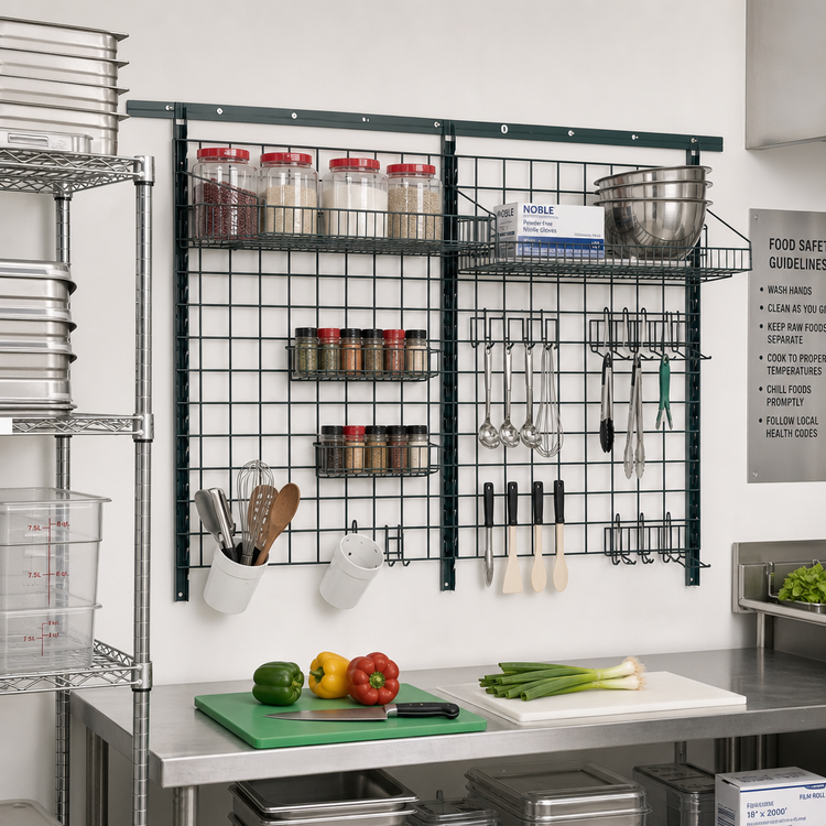 Product image #2 for Quantum Store Grid Medium-Duty Wall-Mount Starter Kit with 72" Track, Grid Panels, Shelves, and Holders