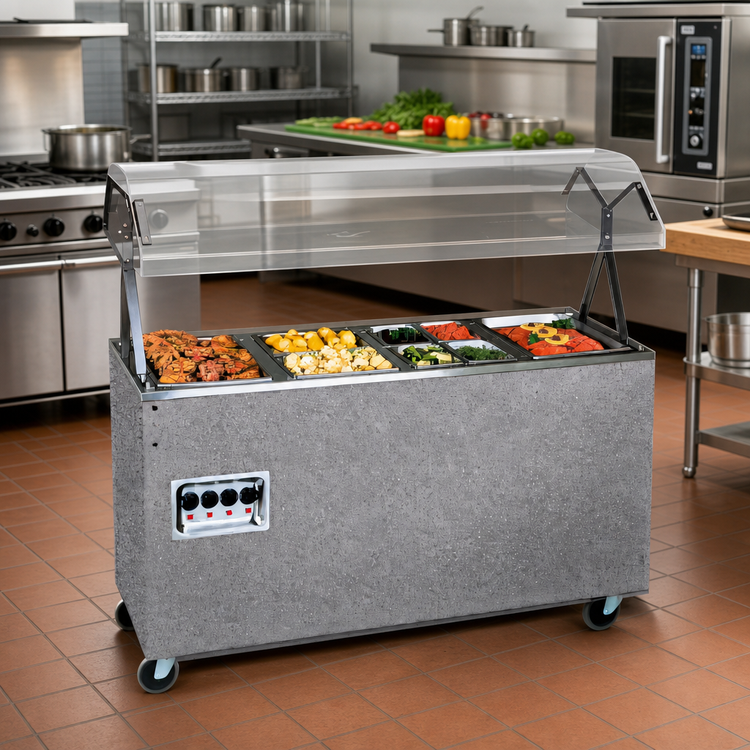 Product image #2 for Vollrath 2-Series Affordable Portable 4-Well Mobile Open-Well Hot Food Station with Buffet Breath Guard and Granite Enclosed Base