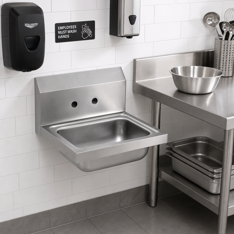Product image #2 for Vollrath Wall-Mount 2-Hole Stainless Steel Hand Sink, 17 x 15 Inch, 5-1/2 Inch Deep Bowl