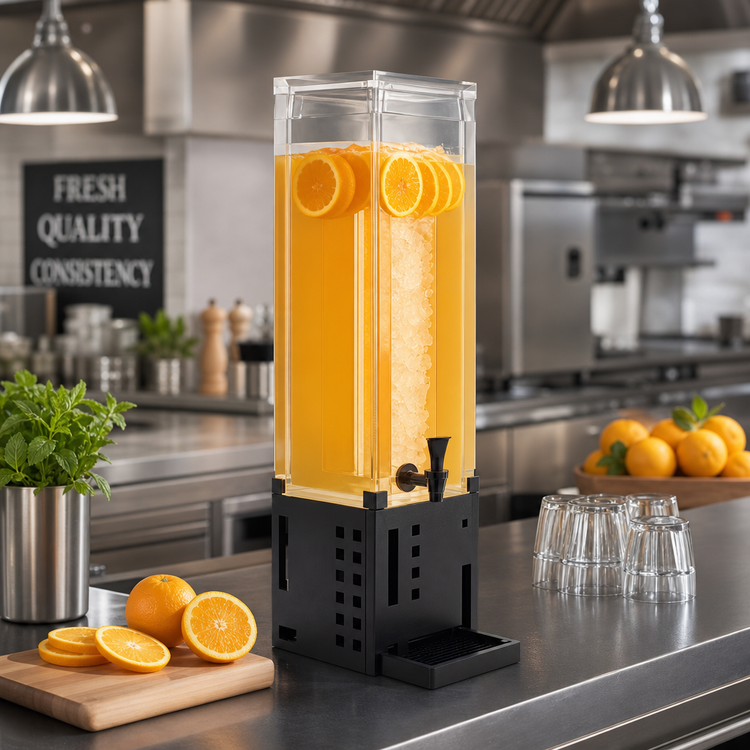 Product image #2 for Cal-Mil Squared 3-Gallon Single Beverage Dispenser with Ice Chamber and Drip Tray