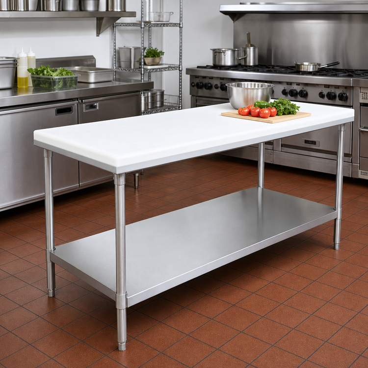Product image #2 for Advance Tabco Poly-Vance 60 Inch x 30 Inch Poly-Top Work Table with Adjustable Undershelf