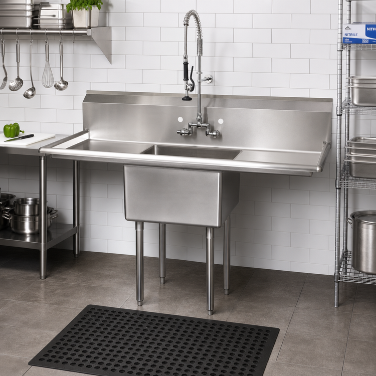 Product image #2 for Omcan USA 72-Inch Commercial 1-Compartment Pot Sink with Left and Right Drainboards, 24 x 24 x 14-Inch Bowl, 304 Stainless Steel