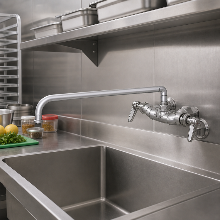 Product image #2 for T&S Brass Wall-Mounted Sink Mixing Faucet with 18-Inch Swing Nozzle and Adjustable Inlet Arms
