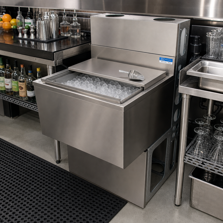 Product image #3 for BK Resources 43-Inch Underbar Ice Bin with 8-Circuit Aluminum Cold Plate, 167 lb Capacity and 4-Inch Backsplash