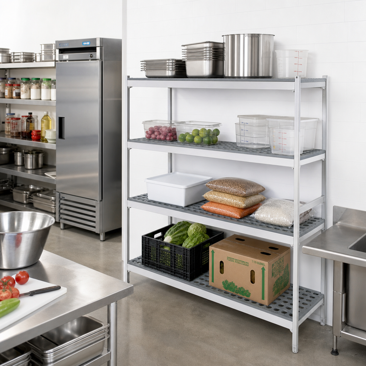 Product image #2 for Fermostock 4-Tier Perforated Polymer Shelving Unit Expansion Kit, 42 x 22 x 83 Inches, Add-On Unit