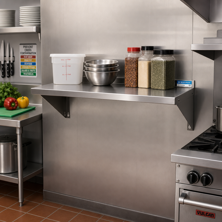 Product image #2 for BK Resources 24 Inch x 16 Inch T-304 Wall-Mounted Stainless Steel Shelf with 1-1/2 Inch Rear Up-Turn