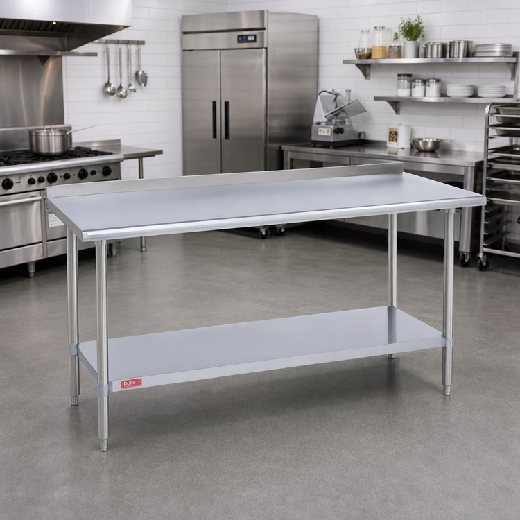 Product image #2 for Duke Stainless Steel Work Table with 1-1/8-Inch Straight Riser and Undershelf, 84 x 30 Inches