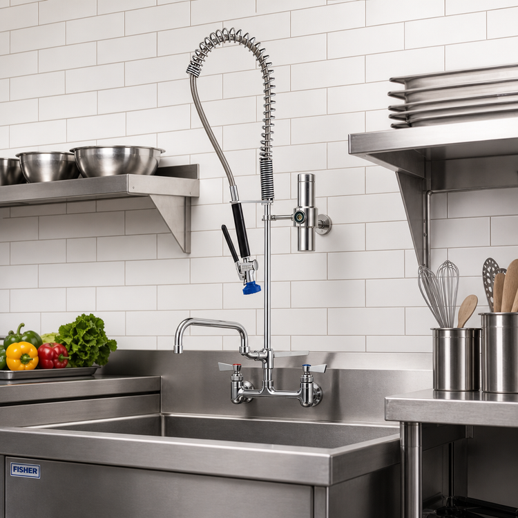 Product image #2 for Fisher 73130 Spring-Style Backsplash-Mount Pre-Rinse Unit with Add-On Faucet and 16-Inch Swing Spout