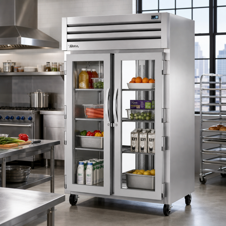 Product image #2 for True SPEC SERIES Two-Section Pass-Thru Reach-In Refrigerator with Locking Front and Rear Glass Doors