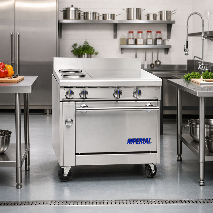 Product image #2 for Imperial Spec Series 36-Inch Heavy Duty Gas Range with Two 18-Inch Hot Tops and Standard Oven