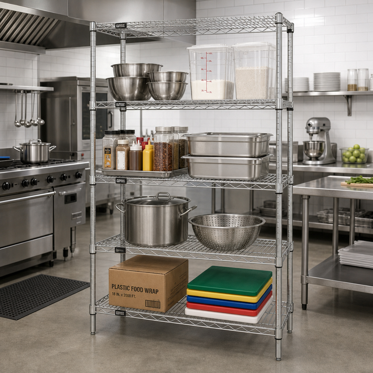 Product image #2 for Quantum Chrome Plated Wire Shelving Starter Kit, 60"W x 30"D x 63"H, 4 Shelves
