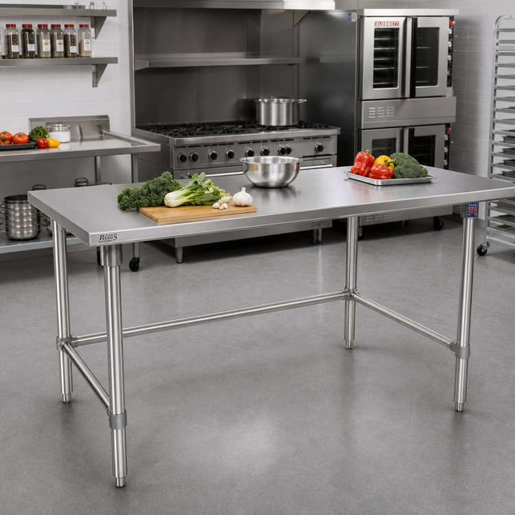 Product image #2 for John Boos 120-Inch x 48-Inch 16-Gauge 300 Series Stainless Steel Work Table with Stallion Safety Edge