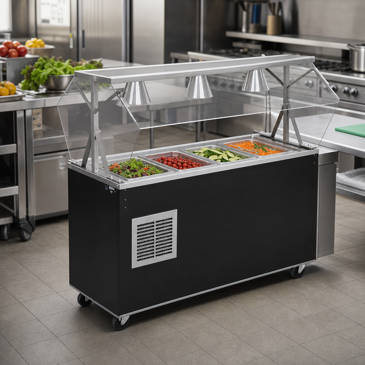 Product image #2 for Vollrath 2-Series Affordable Portable Refrigerated 4-Pan Cold Food Buffet Station with Clear Acrylic Breath Guard and Sliding Door Storage Base
