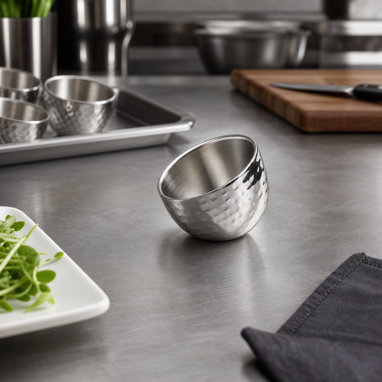 Product image #2 for American Metalcraft Hammered Double-Wall Stainless Steel Angled Sauce Cup, 2.5 oz.