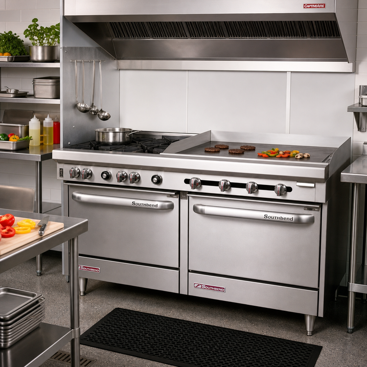 Product image #2 for Southbend S-Series 60 3/4-Inch Gas Restaurant Range with 2 Open Burners, 48-Inch Griddle and 2 Standard Ovens