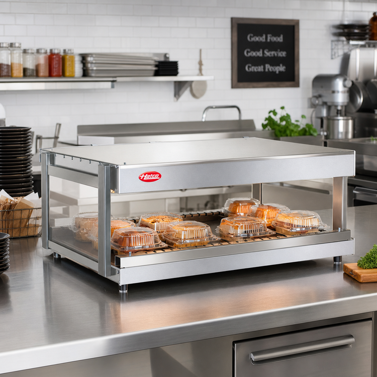 Product image #2 for Hatco Glo-Ray® 24-Inch Countertop Horizontal Pass-Through Merchandising Warmer, Single Shelf, 830-Watt