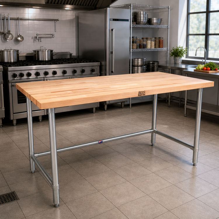 Product image #2 for John Boos 60" x 36" 1-3/4" Thick Maple Wood Top Work Table with Stainless Steel Base