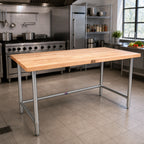 Thumbnail image #2 for John Boos SNB15-X 60 x 36 in Maple Wood Top Work Table, 1-3/4 in Thick, Stainless Steel Open Base, No Backsplash