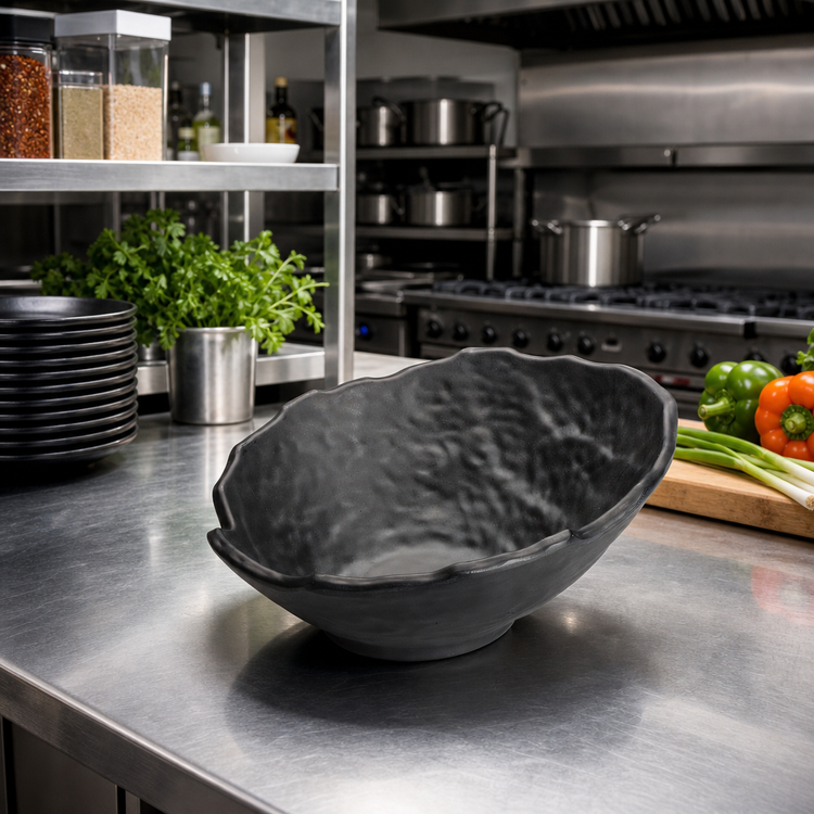 Product image #3 for Winco Ardesia Kaori 23 oz Black Angled Round Melamine Restaurant Bowl, 9 Inch