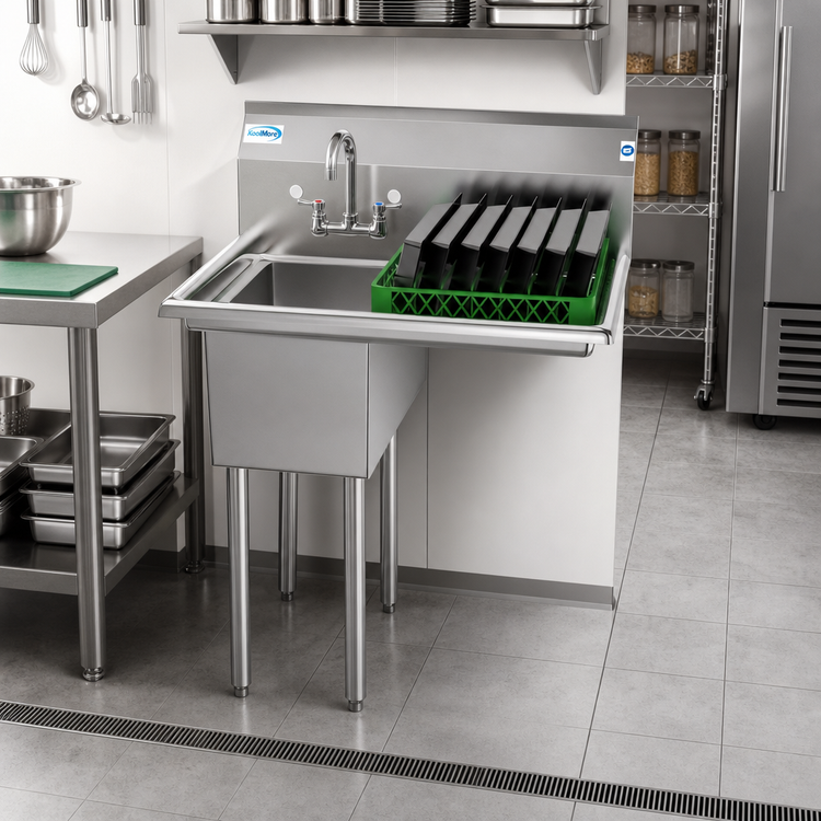 Product image #2 for KoolMore 31-Inch One-Compartment Stainless Steel Sink with Right Drainboard and Backsplash