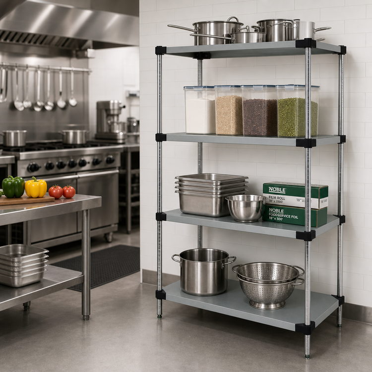 Product image #2 for Quantum 4-Shelf Solid Stainless Steel Shelving Starter Kit, 48"W x 18"D x 54"H