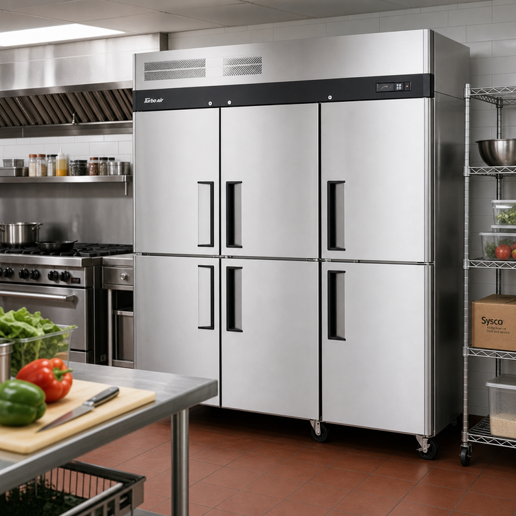 Product image #2 for Turbo Air M3 Three-Section Reach-In Refrigerator, 65.6 Cu. Ft., Top-Mount Self-Contained, Six Half Solid Doors