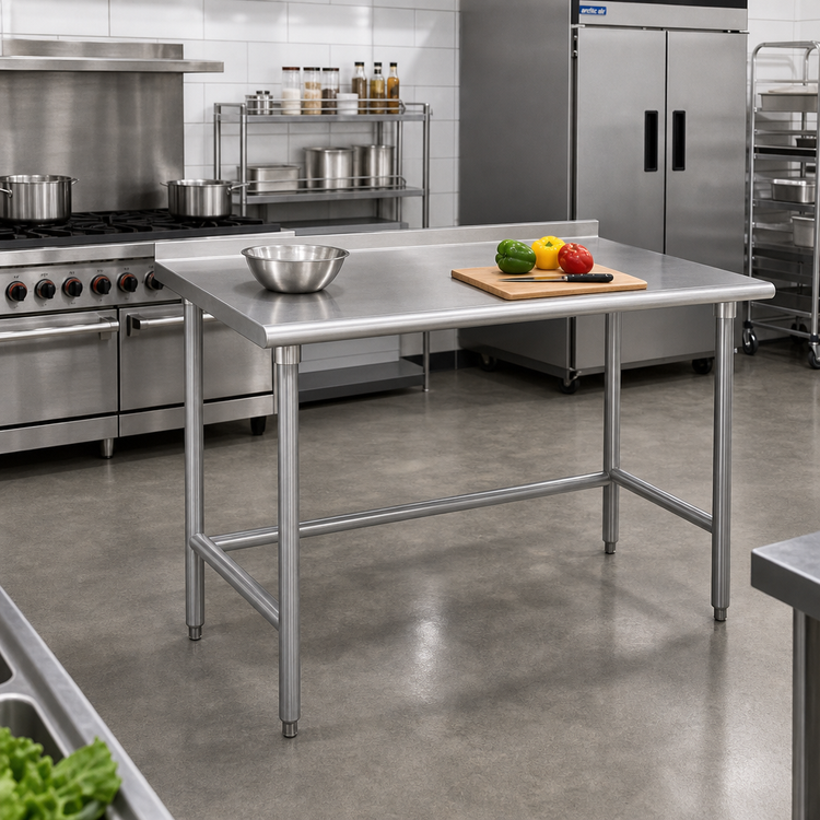 Product image #2 for Advance Tabco 60" x 30" Stainless Steel Work Table with 1-1/2" Rear Up-Turn and Open Base