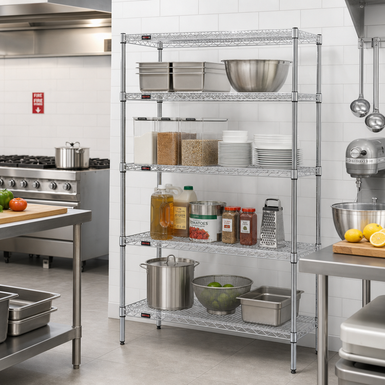 Product image #2 for Red-i-Pak 4-Tier Stationary Chrome Wire Shelving Unit, 60W x 18D x 74H