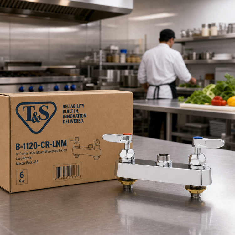 Product image #2 for T&S Brass B-1120-CR-LNM 8-Inch Center Deck-Mount Workboard Faucet, Less Nozzle, Master Pack of 6