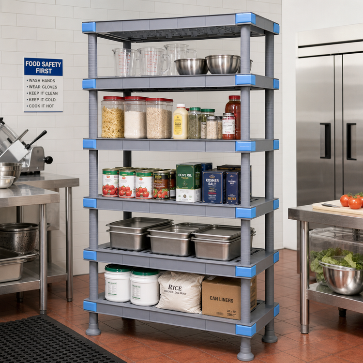 Product image #2 for Quantum Millenia 5-Shelf Polymer Shelving Starter Unit with Dunnage Stand, 54W x 18D x 86H