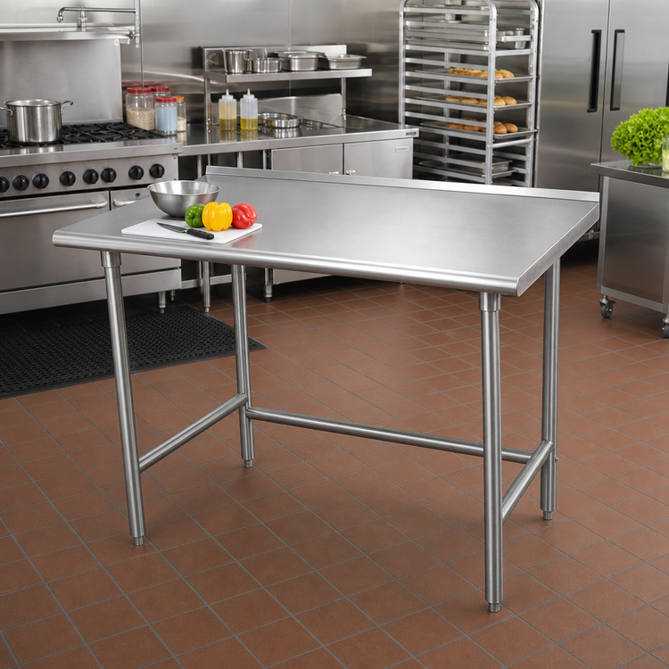 Product image #2 for Advance Tabco 60" x 36" 16-Gauge 304 Stainless Steel Open Base Work Table with 1-1/2" Rear Up-Turn