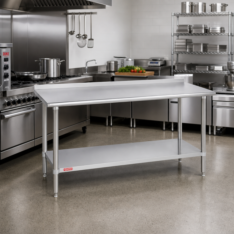 Product image #2 for Duke Supreme 48-Inch x 36-Inch Stainless Steel Work Table with 1-1/8-Inch Straight Riser and Undershelf