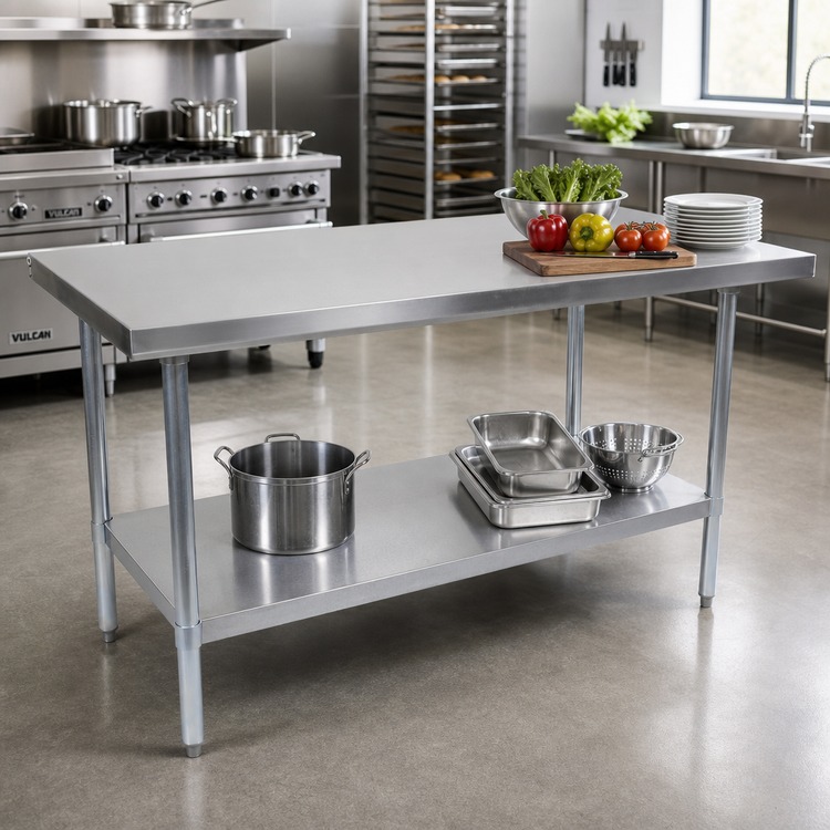 Product image #2 for John Boos Stallion Economy Stainless Steel Work Table, 84" W x 30" D, with Safety Edge and Adjustable Undershelf