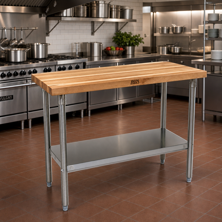 Product image #2 for John Boos 72 x 30-Inch Wood Top Work Table with Adjustable Undershelf and Stainless Steel Legs