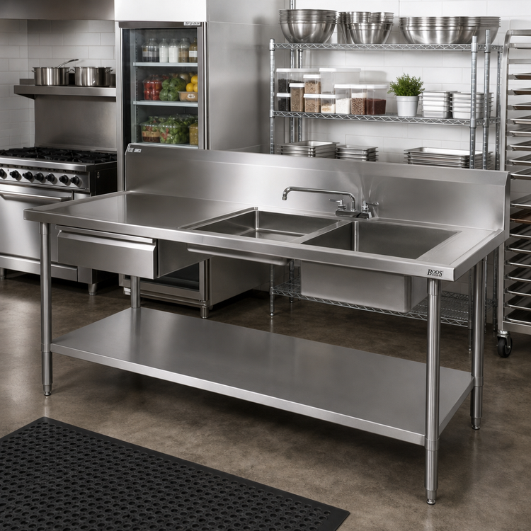 Product image #2 for John Boos 72-Inch 2-Compartment Stainless Steel Prep Table Sink Unit with Right-End Sinks