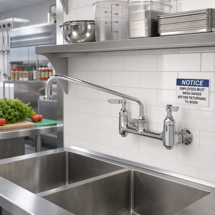 Product image #2 for T&S Brass B-0231-BST Wall-Mount Sink Mixing Faucet with 12-Inch Swing Nozzle, 8-Inch Centers