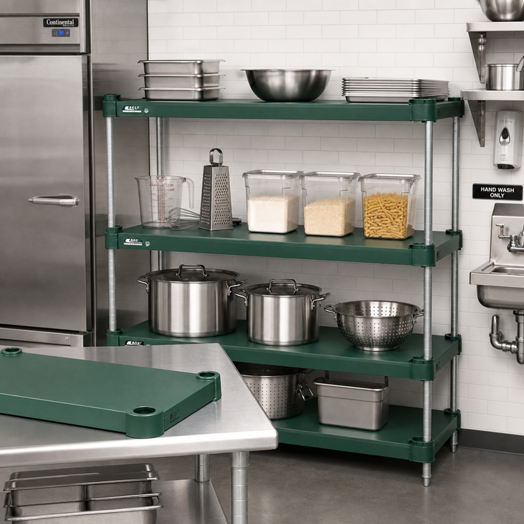 Product image #2 for Eagle Group Quik-Set 36 Inch x 18 Inch Flat Solid Shelf, 16 Gauge Galvanized Steel, Green Epoxy Finish