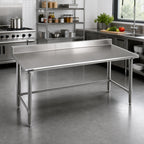 Thumbnail image #2 for Eagle Group Deluxe T36120STEB-BS 120 x 36-Inch 16/300 Stainless Steel Work Table with 4-1/2-Inch Backsplash, Open Base