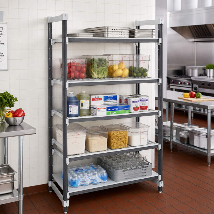 Product image #2 for Camshelving Elements XTRA 5-Shelf Stationary Starter Polymer Shelving Unit, 24" Deep x 60" Wide x 84" High, Speckled Gray