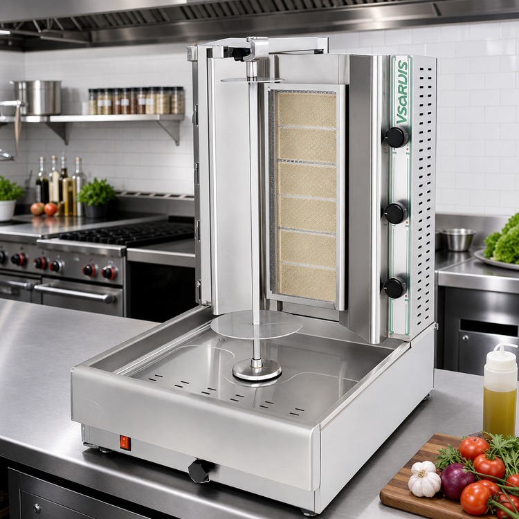 Product image #2 for Visvardis Gas Vertical Broiler Gyro Machine, 66-100 lb. Capacity, Stainless Steel, 36,000 BTU