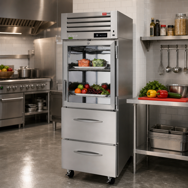 Product image #2 for Turbo Air PRO Series One-Section Reach-In Refrigerator with Glass Half Door and 2 Drawers