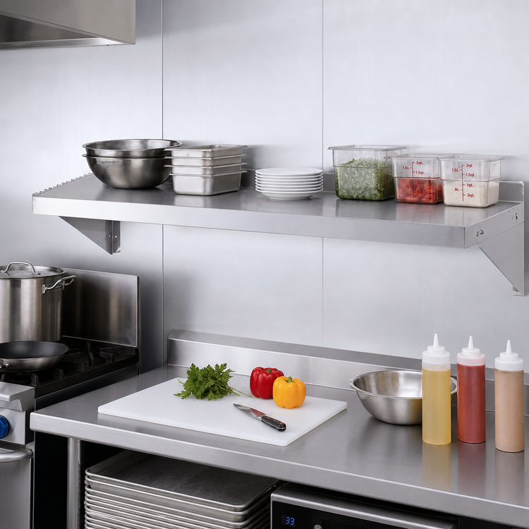 Product image #2 for Turbo Air 60-Inch Wall-Mounted 304 Stainless Steel Shelf with 2-Inch Rear Up-Turn