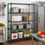 Thumbnail image #2 for Quantum WR86-1242P Stationary Wire Shelving Starter Unit, 42"W x 12"D x 86"H, 4-Shelf, Green Epoxy Antimicrobial Finish