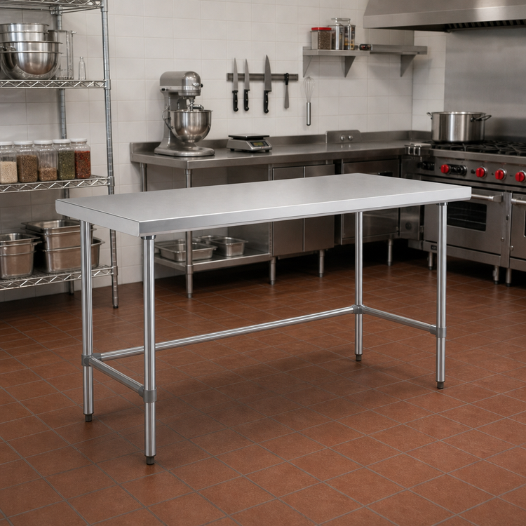 Product image #2 for Sapphire 72 Inch x 18 Inch 18-Gauge 430 Stainless Steel Flat Top Work Table with Open Base and Galvanized Legs