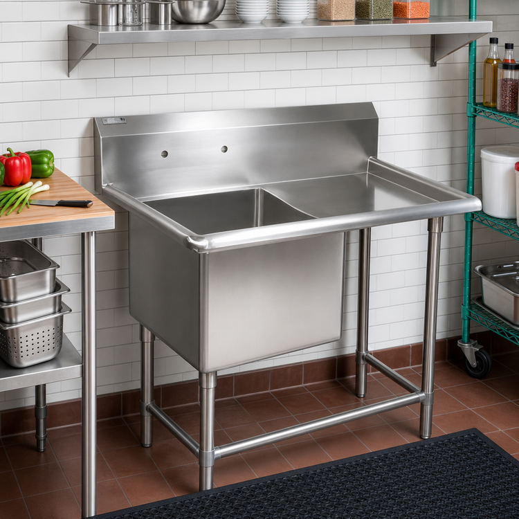 Product image #2 for John Boos Pro-Bowl 1-Compartment Stainless Steel Sink with Right Drainboard and 10-Inch Backsplash, 48-3/16 Inch Wide