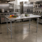 Thumbnail image #2 for John Boos Stallion ST4R1.5-36120SBK 120-Inch x 36-Inch Stainless Steel Work Table, 14-Gauge 300-Series Top, 1-1/2-Inch Rear Up-Turn, Open Base